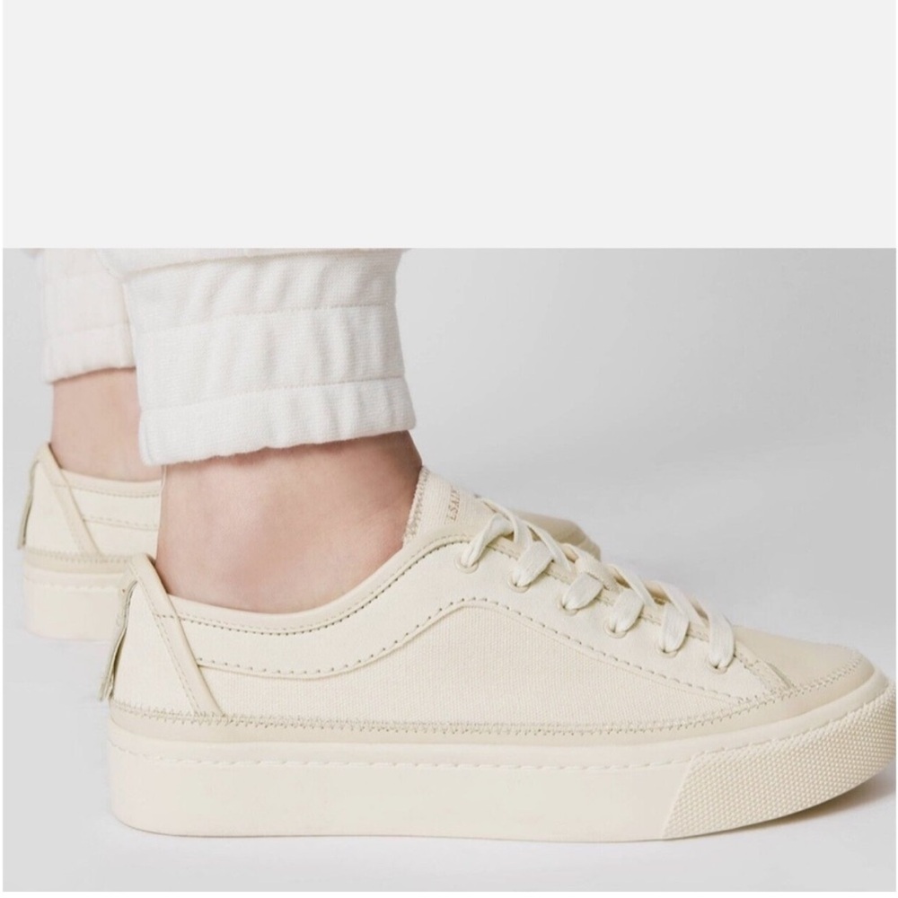 All Saints Mila Cream Leather & Canvas Chunky Flat Sneaker Size 37 US 6.5